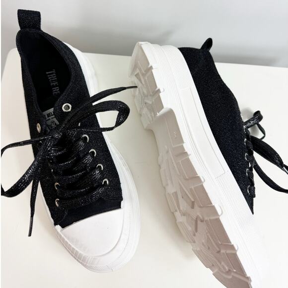 True Religion Shoes - True Religion Womens Janis Platform Sneakers Black Glitter Sparkling Shoes 8